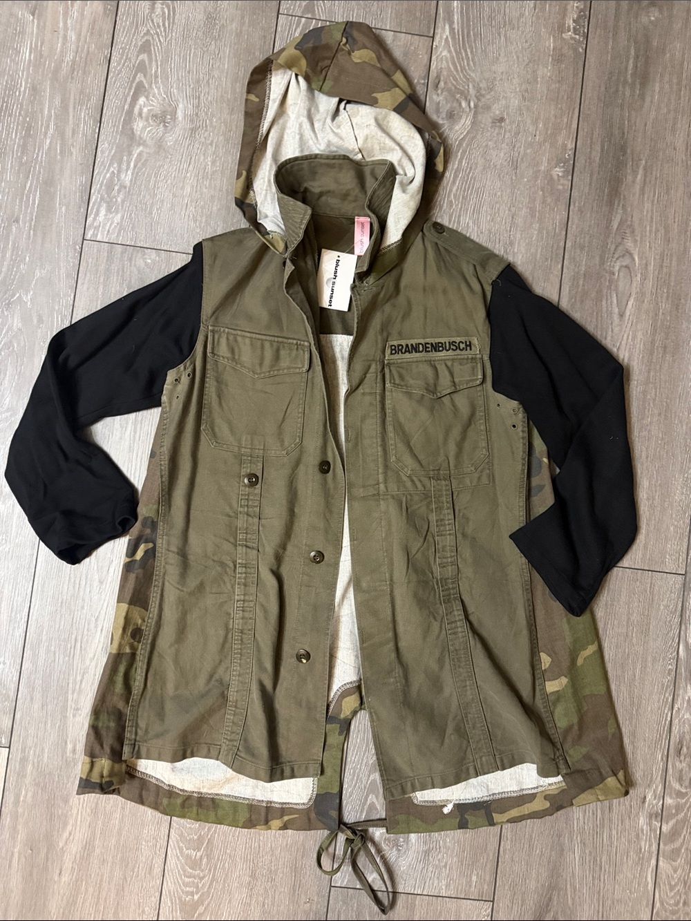 Women's Olive Green Camouflage Hooded Utility Jacket